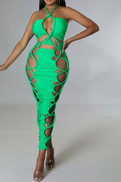 namcoverse Solid Color Kitsch Strappy Midi Dress