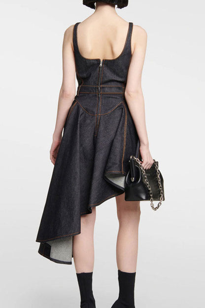 storexq Denim On-trend Irregular Midi Dress