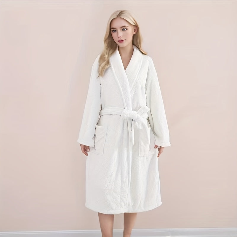 Ultra-Soft Coral Fleece Jacquard Bathrobe - Thick, Absorbent & Cozy Long Robe for Men and Women, Perfect Thanksgiving Gift