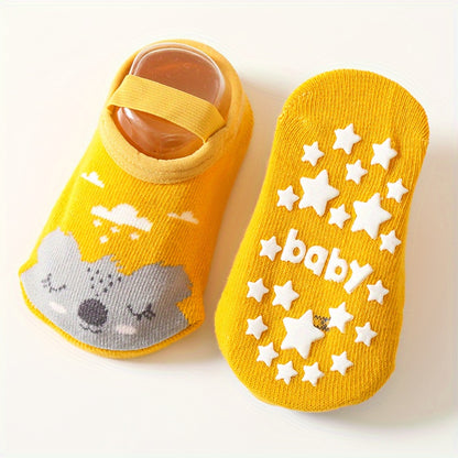 1 Pair Of Toddler's Novelty Cute Floor Socks, Anti-skid Cotton Socks With Dot Glue, Boys Girls Kids Socks For All Seasons Wearing