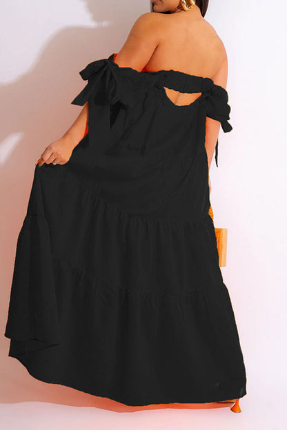 storexq Solid Color Pretty Flowy Tiered Ruffle Maxi Dress