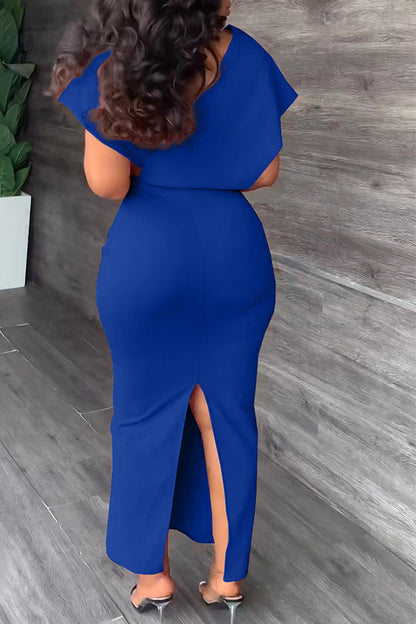 storexq Solid Color Feminine High Split Midi Dress