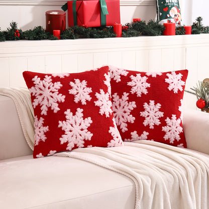 2pcs Plush Jacquard Snowflake Christmas Throw Pillow Covers, Decorative Pillowcase for Home, Room, Bedroom, Living Room, Car, Sofa