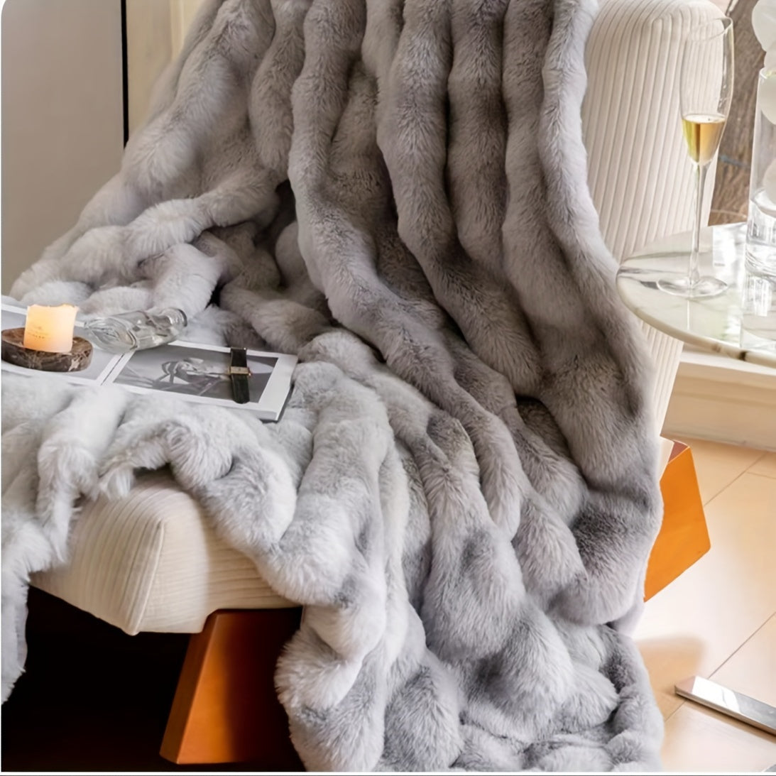 1pc Rabbit Fleece Blanket, Solid Color Faux Fur Plush Blanket, Soft Warm Throw Blanket Nap Blanket For Couch Sofa Office Bed Camping Travel, Multi-purpose Gift Blanket For All Season