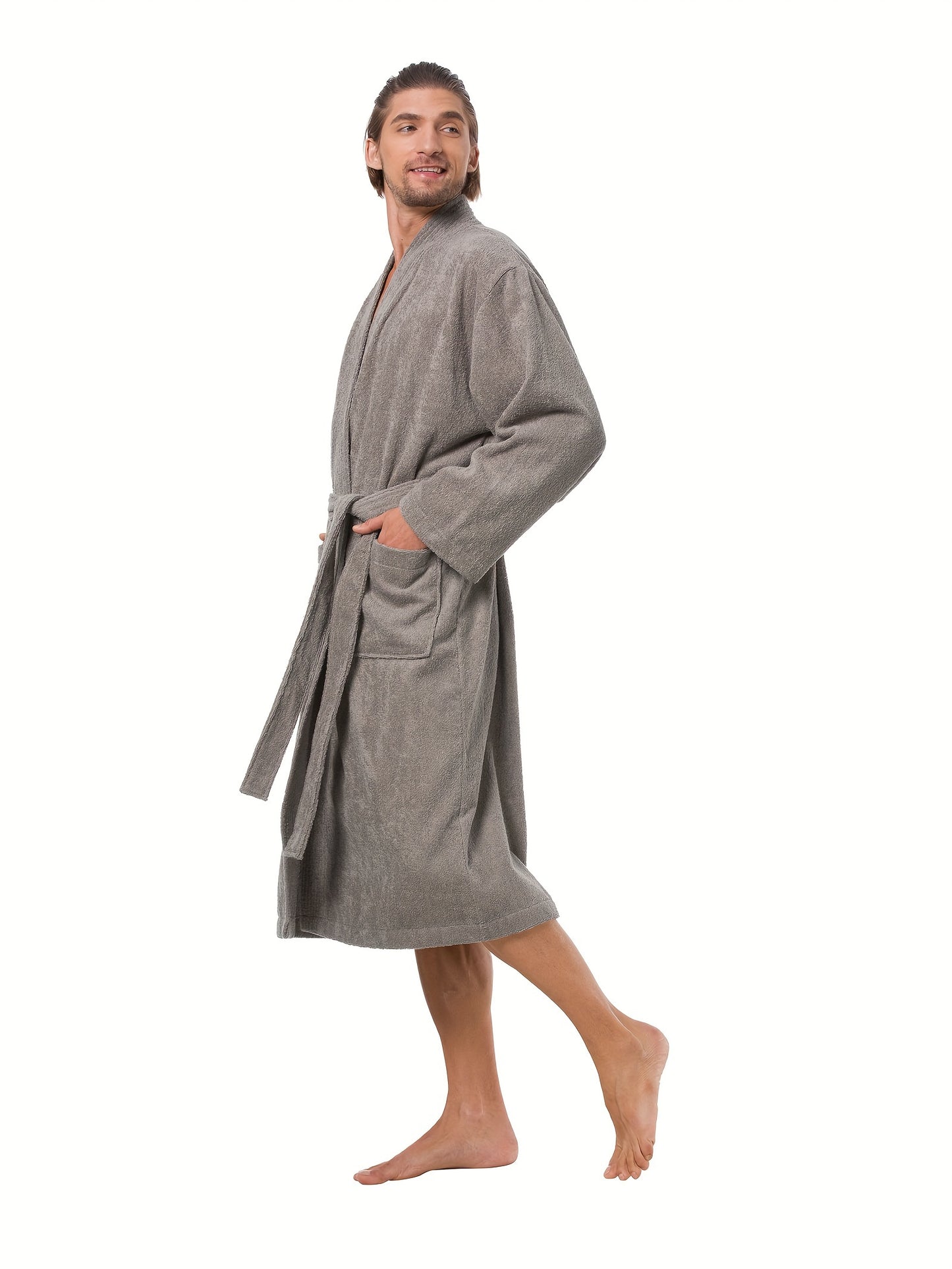 Ultra Soft Terry Cloth Kimono Bathrobe - Plush Cotton, Calf Length, Spa Hotel Quality, Absorbent Shower Towel, Cozy Housecoat for Relaxation