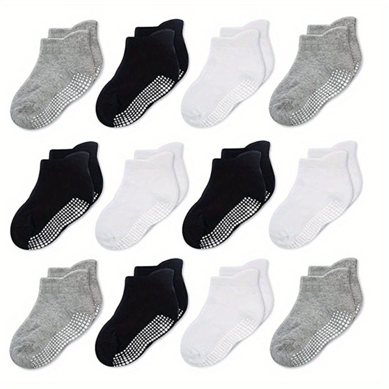 6/12 Pairs Non-Slip Socks With Grippers - Ankle Style For Little Girls And Boys, Infants, Toddlers, Children