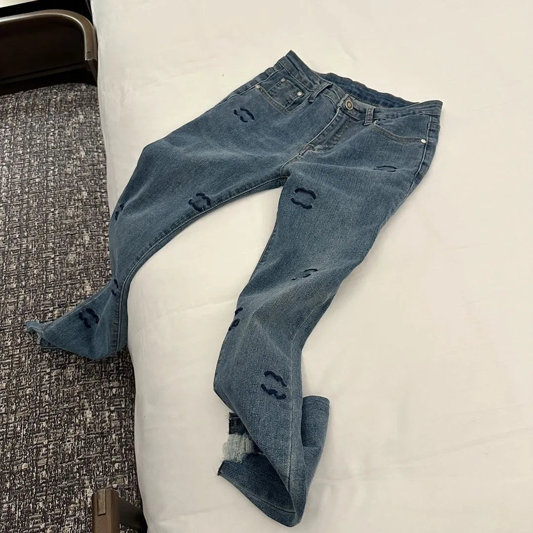 French designer high quality summer autumn slim long jeans Letter print Academy fashion women jeans