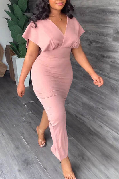 storexq Solid Color Feminine High Split Midi Dress