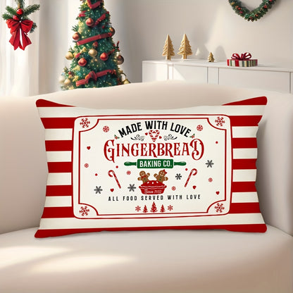 1pc Rustic Gingerbread Christmas Throw Pillow Cover - Vibrant Festive Farmhouse Holiday Decor with Polyester Zippered Cushion Case - Perfect for Couch Sofa, Living Room, Bedroom, Hand Wash Only, 11.8x19.7in/17.7x17.7in Size