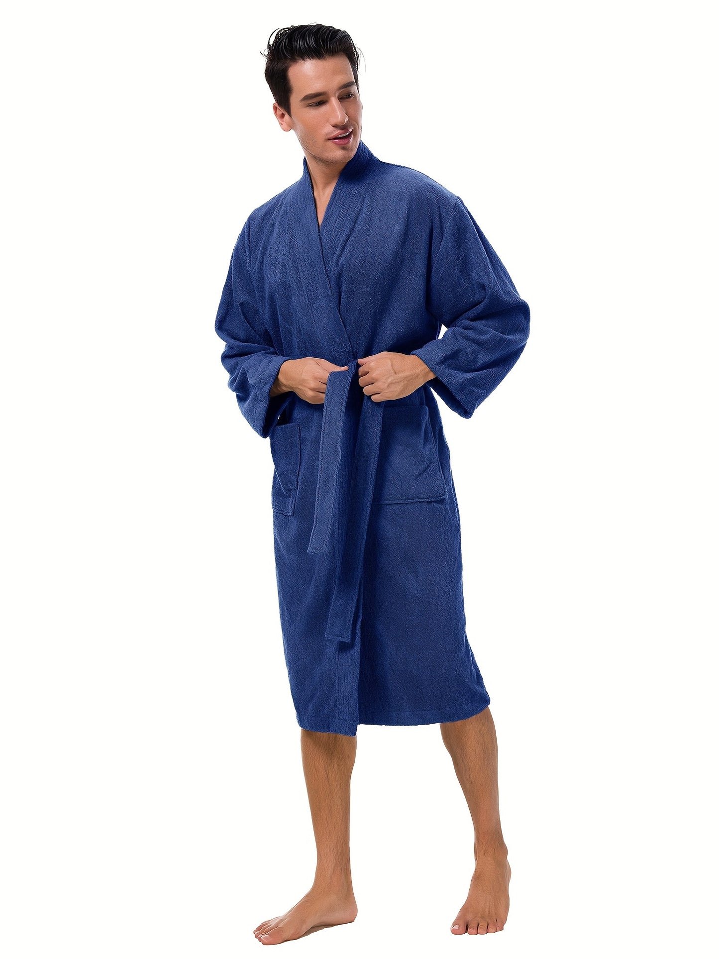 Ultra Soft Terry Cloth Kimono Bathrobe - Plush Cotton, Calf Length, Spa Hotel Quality, Absorbent Shower Towel, Cozy Housecoat for Relaxation