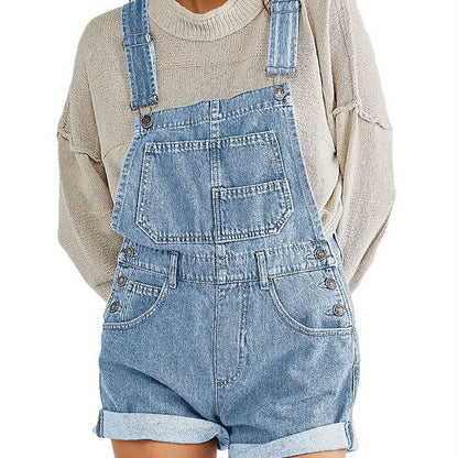 Womens Brief Denim Bib Overalls Romper Shorts - Adjustable Straps, Slight Stretch, Solid Color, Machine Washable - Casual, Comfortable, and Stylish for All Seasons