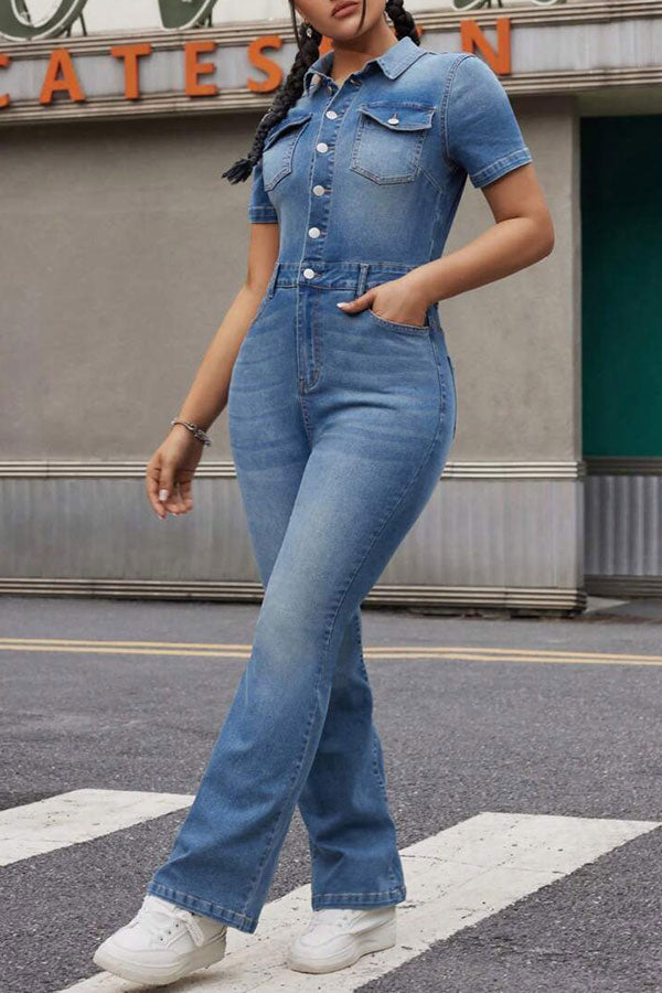 storexq Gradient Denim Feminine Micro Flared Jumpsuit