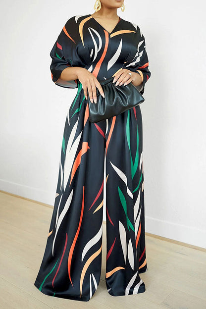 storexq Colorful Striped V Neck Wide Leg Jumpsuit