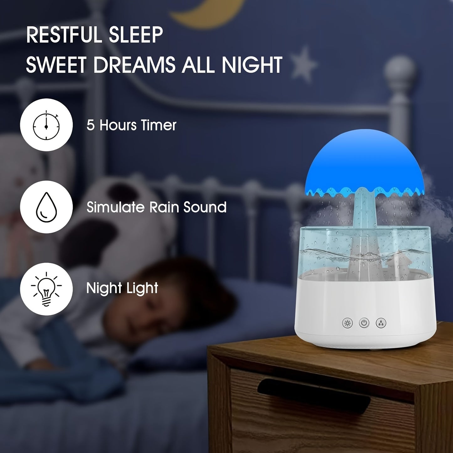 1pc Mushroom-Shaped Aromatherapy Essential Oil Diffuser - 7-Color Rain Cloud Nightlight, 450ml Large Room Humidifier with Rain Drops and Soothing Rain Sound for Sleep Relaxation and Air Purification