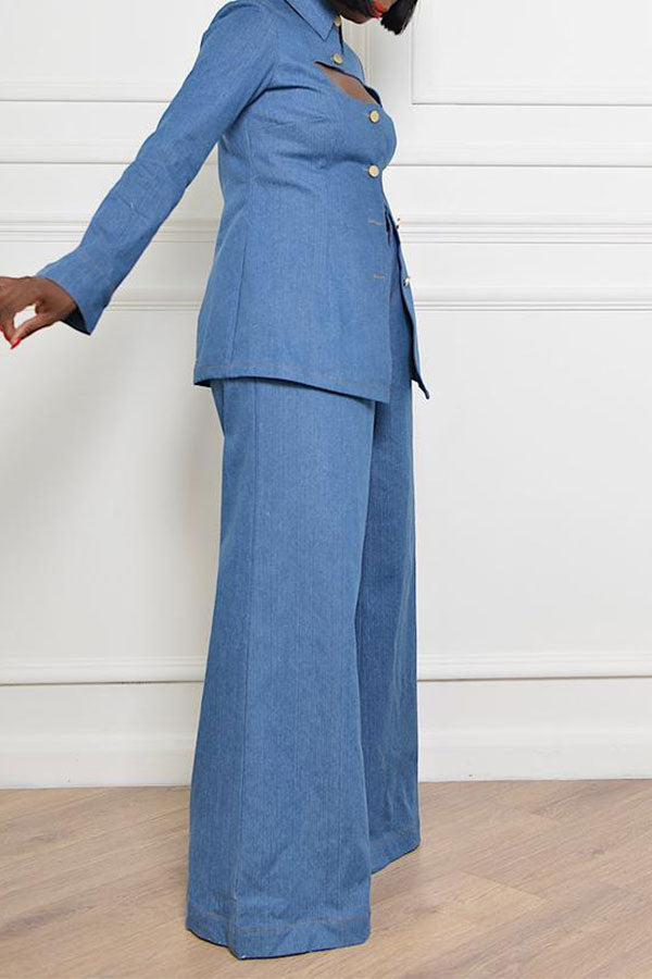 storexq Solid Color Unique Cut-out Pant Suit