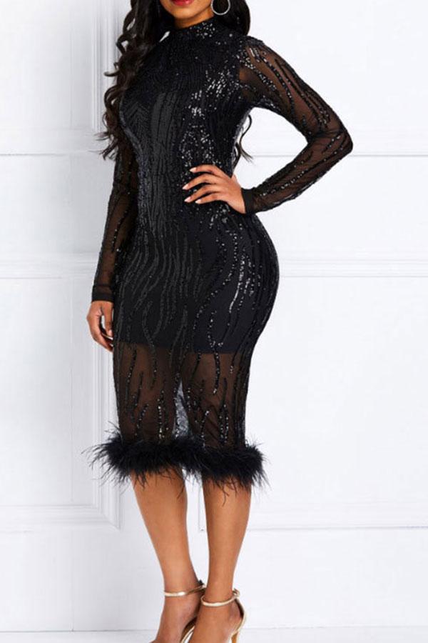 namcoverse Sequined Elegant See-Through Midi Dress