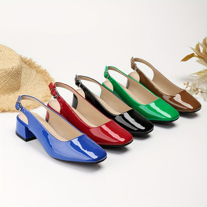 Exquisite Slingback Block Heel Pumps - Elevate Your Style with Squared Toe, Ankle Buckle, Versatile Summer Shoes for Women, Perfect for Dressy Occasions and Everyday Wear