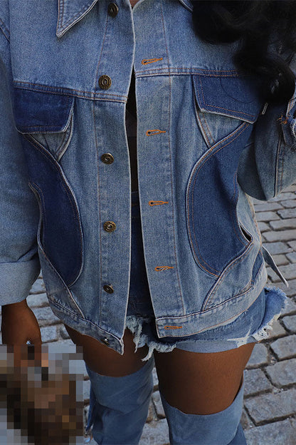 storexq Metal Decor Hollow-Out Modern Denim Jacket