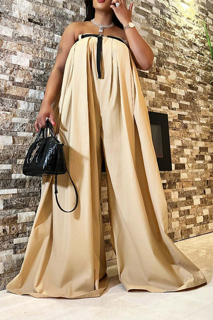 storexq Solid Color Whimsical Wide Leg Jumpsuit With Belt