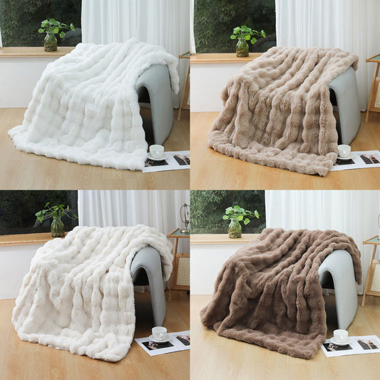 1pc, Tuscany Blanket, High-end Imitation Rabbit Blanket, Bubble Fleece Blanket, Double-sided Thickened Office Nap Blanket, Sofa Throw Blanket, Winter Warm Style, Four Seasons Universal Style