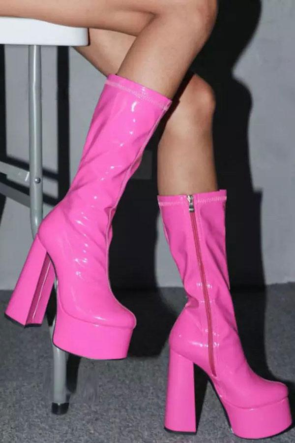 storexq Solid Color Whimsical Zipper Block Platform Boots