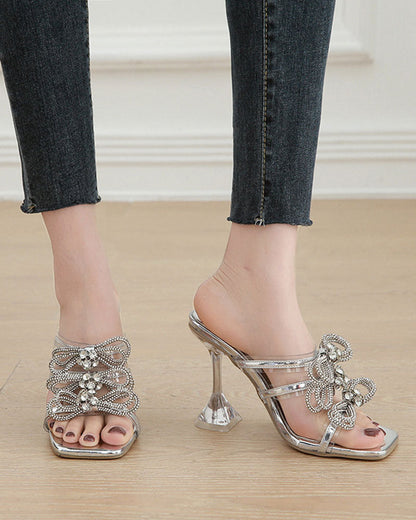 storexq Rhinestone Bowknot Design Pretty Square Toe Sandals