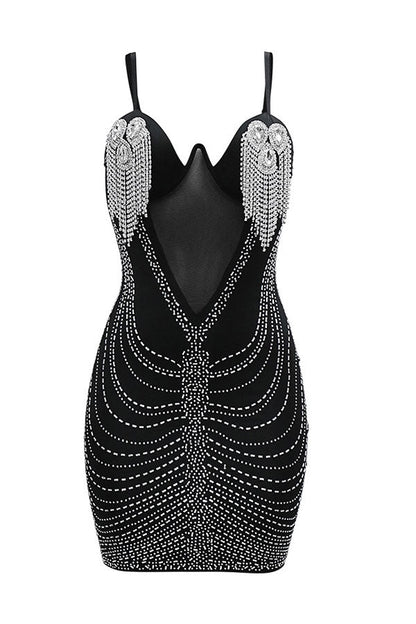 storexq Rhinestone Tassel Hot Spaghetti Strap Mini Dress