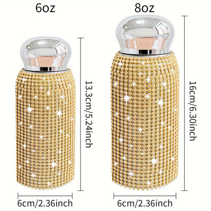 1pc, Sparkling Studded Vacuum Flask, 6oz/8oz Stainless Steel Insulated Water Bottles, Mini Travel Thermal Cups, For Hot And Cold Beverages, Summer Winter Drinkware, Christmas Gifts, Valentine's Day Gifts