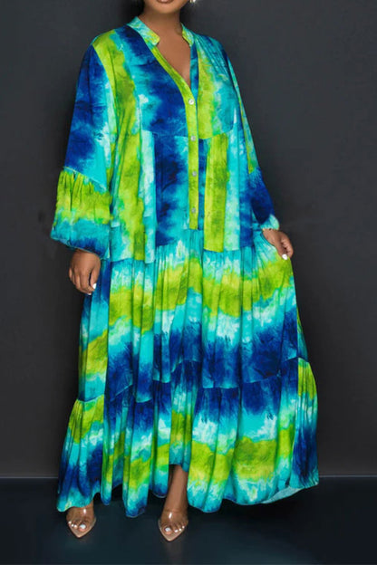 storexq Tie Dye Laid Back Tiered Maxi Dress