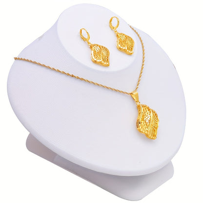 22K Gold Plated Jewelry Set, Middle Eastern Inspired Simple Fashion, Dubai Bridal Earrings & Necklace, Minimalist Style Accessories