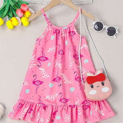 Girls Ruffle Hem Flower Graphic Cami Dress For Party Beach Vacation Kids Summer Clothes