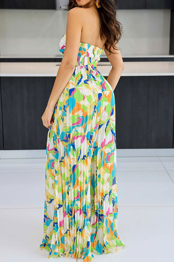 storexq Floral Print Twisted Detail On-trend Pleated Jumpsuit