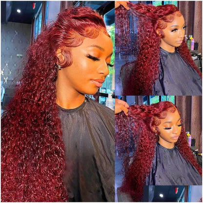 Synthetic Wigs Brazilian Hair Deep Wave Wig Bury Red Lace Front 13X4 Hd Frontal 360 Fl Curlywig Pre Plucked Drop Delivery Products Otxfz