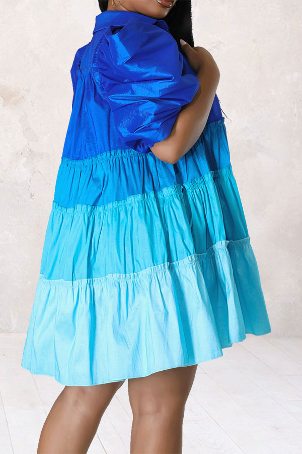 storexq Color Block Cute Tiered Ruffle Mini Dress