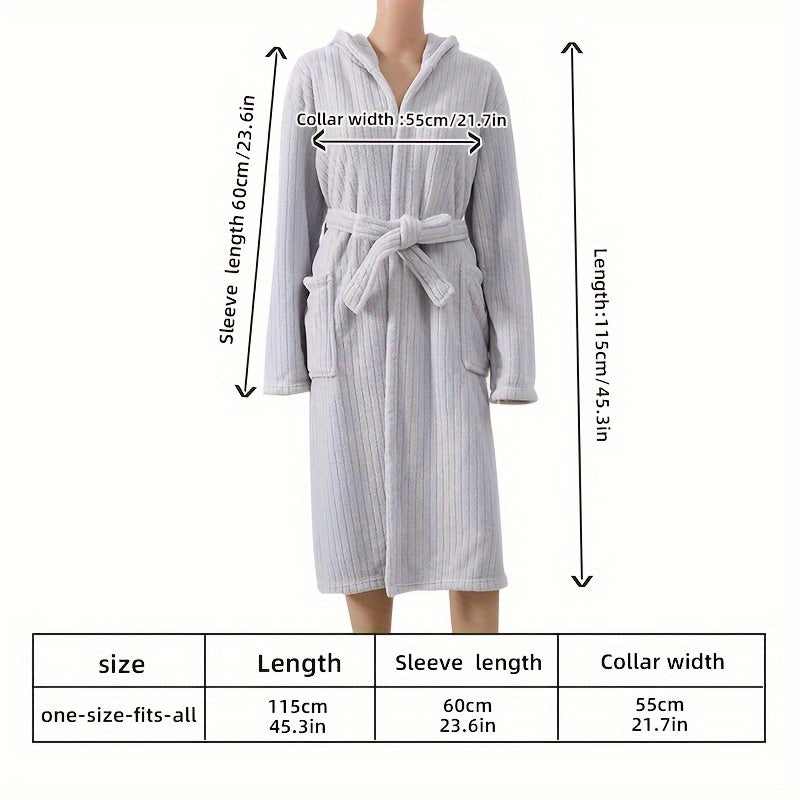 Super Soft Polyester Bathrobe, Contemporary Striped Coral Fleece, Unisex Absorbent Sleep Robe, Space Theme, Woven 240g/㎡, One-Size-Fits-All, Extra Thick & Long for Autumn/Winter – Home Loungewear