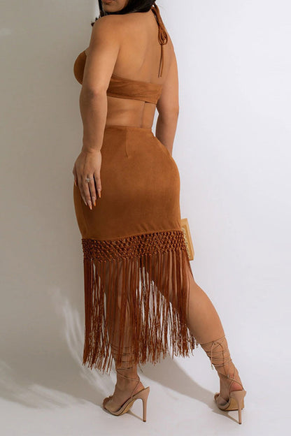 storexq Braided Feminine Tassel Midi Dress