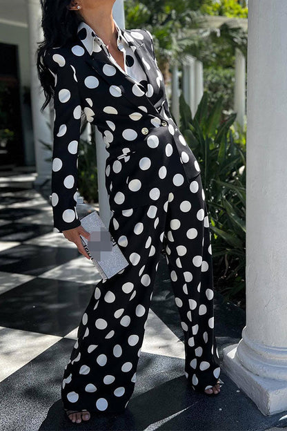 storexq Polka Dot Peak Lapel Feminine Pant Suit