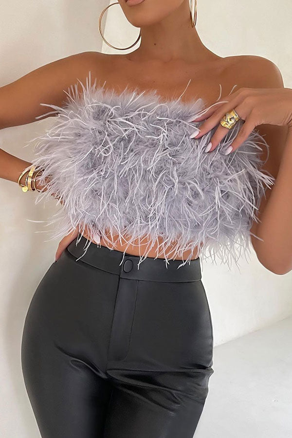 storexq Solid Color Fluffy Bandeau Vest