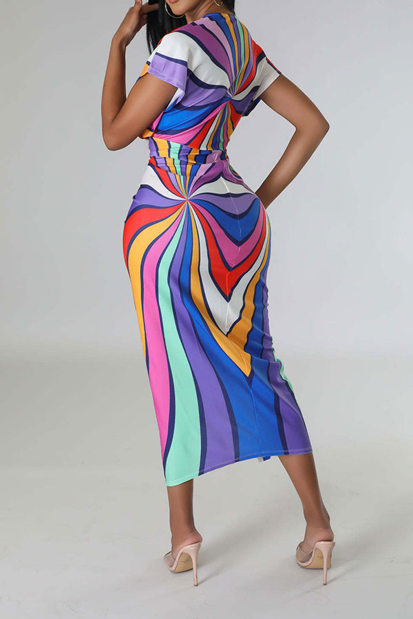 storexq Tribal Print Feminine Draped High Split Midi Dress