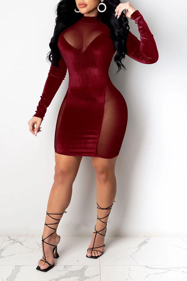 namcoverse Mesh Patchwork Striking See-Through Mini Dress