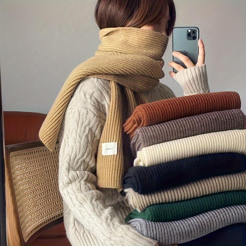 Elegant Solid Color Knit Scarf - Thick, Warm & Windproof for Autumn/Winter | Soft Acrylic