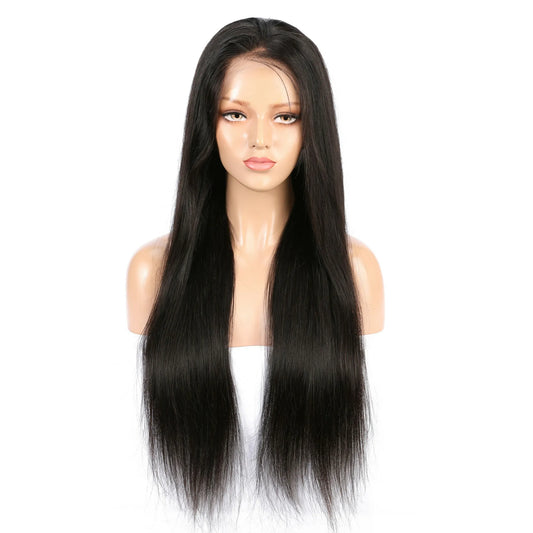 Brazilian Straight Human Hair 13x4 Transparent Lace Frontal Wigs Pre Plucked with Natural Hairline