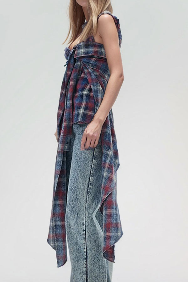 storexq Plaid Strapless On-trend Irregular Camisole