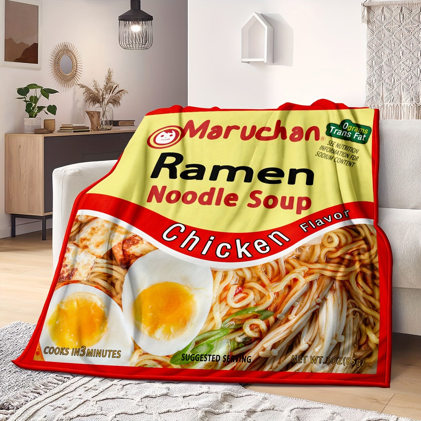 1pc Cozy Ramen Noodle Soup Chicken Flavor Throw Blanket - Soft, Funny, and All-Season Bed Decorative Sofa Blanket - Perfect Gift for Christmas, Birthday, and Ramen Lovers