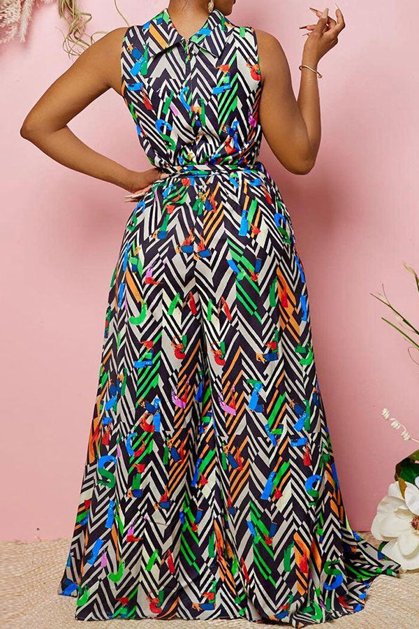 storexq Striped Colorful Lace-Up Wide Leg Jumpsuit