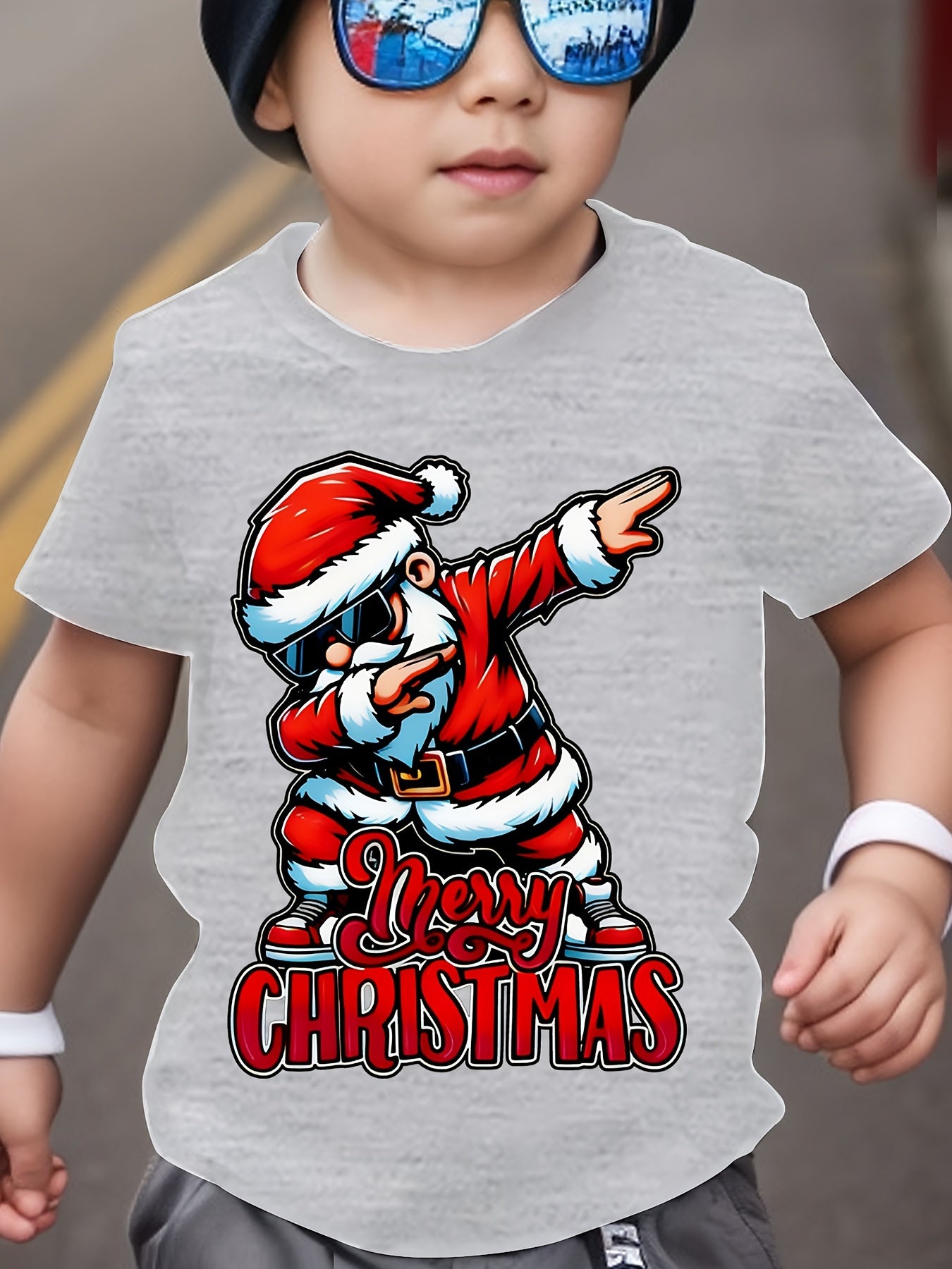 Merry Christmas Santa Print Youngsters' T-Shirt - Casual Short Sleeve Top for Boys & Girls, Perfect for Spring/Summer/Fall