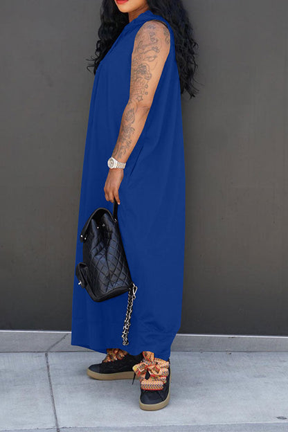 storexq Solid Color Relaxed Hooded Maxi Dress