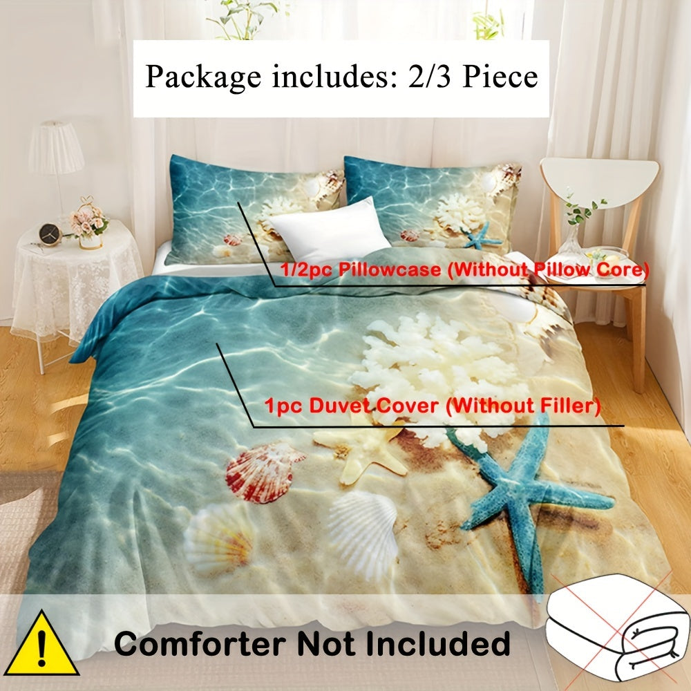 2/3pc Hypoallergenic Ocean Beach Duvet Cover Set - Nautical Themed Soft Bedding for Serene Sleep - Perfect for Bedrooms & Dorm Rooms (1 Duvet Cover + 1/2 Pillowcases)