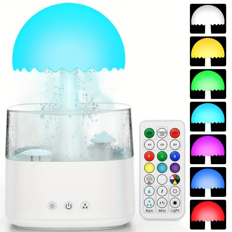 1pc Mushroom-Shaped Aromatherapy Essential Oil Diffuser - 7-Color Rain Cloud Nightlight, 450ml Large Room Humidifier with Rain Drops and Soothing Rain Sound for Sleep Relaxation and Air Purification