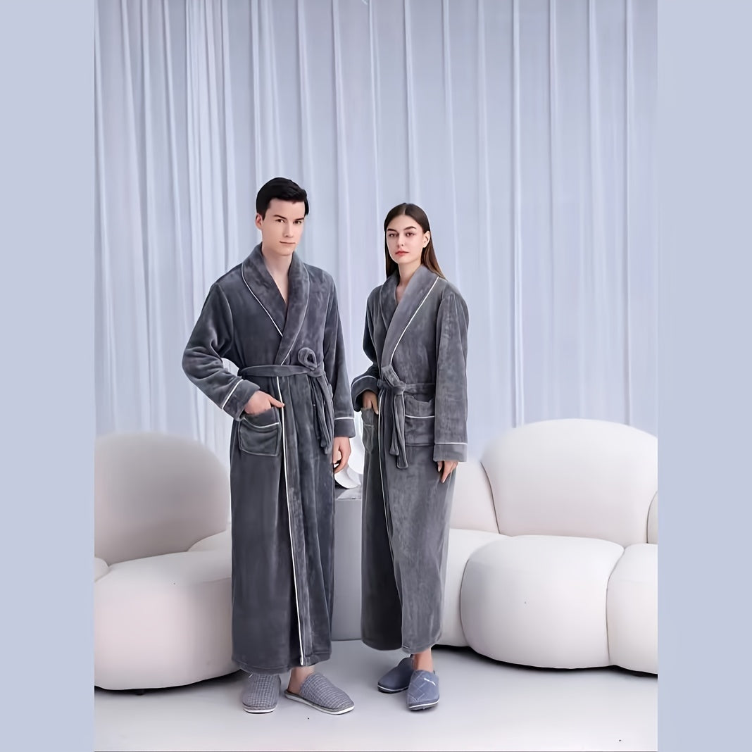 Unisex Plaid Bath Robe , Long Soft Comfortable Home Hotel Robe, Modern Style, Machine Washable, No Dry Clean, 300g/㎡ Knitted Fabric, Polyester Fiber, Bath Towel Theme